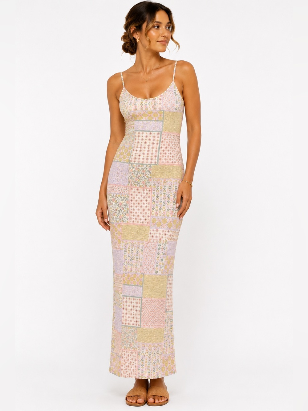 See You On Monday Patchwork Print Stretch Maxi Dress Size L (Runs Small)